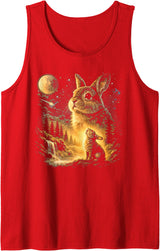 Vintage Howling Bunny to the Moon Retro 90s Funny Rabbit Tank Top in Red