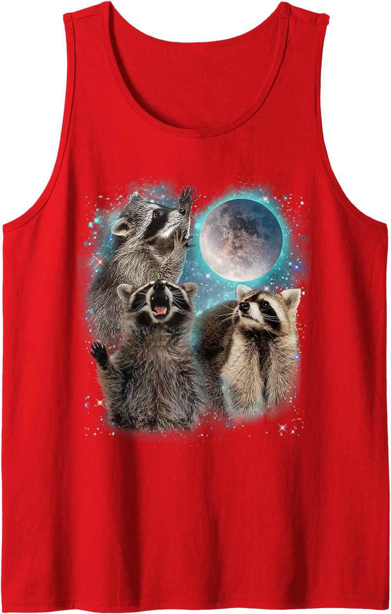 Funny Raccoon Gifts 3 Racoon Moon Howling Raccoon Head Funny For Men, Women, Kid Tank Top - Red