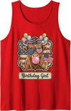 Patriotic Highland Cow Birthday Girl Flag Apparel Patriotic Highland Cow Birthday Girl Flag Design Tank Top - Red