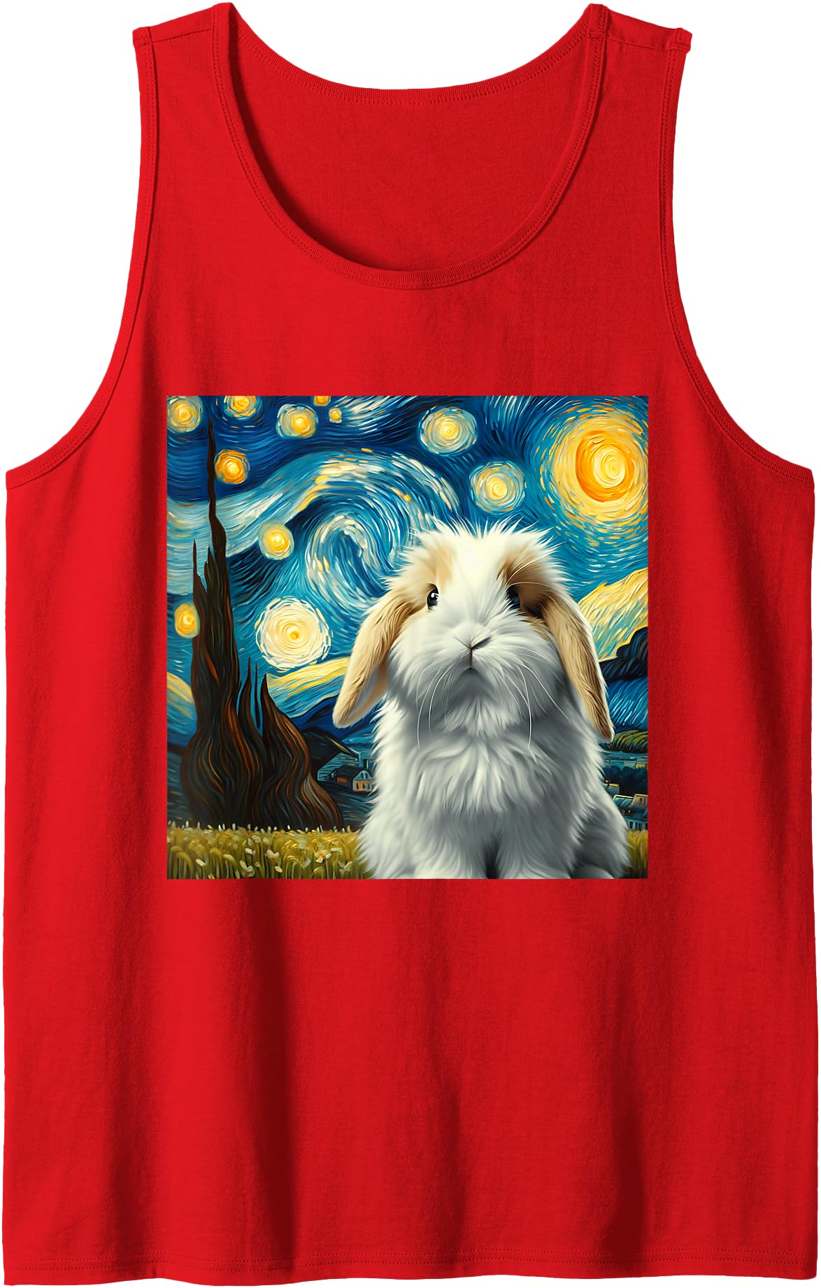 Mini Lop Rabbit Starry Night Tank Top in Red