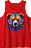 Grizzly Bear Illustration Tie Dye Cool Grizzly Bear Spirit Animal Illustration Tie Dye Art Tank Top - Red