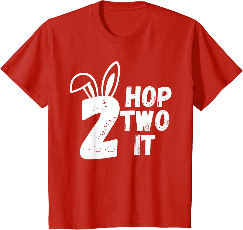 Hop Two It Easter Bunny Kids Funny 2nd Birthday Party T-Shirt in Red