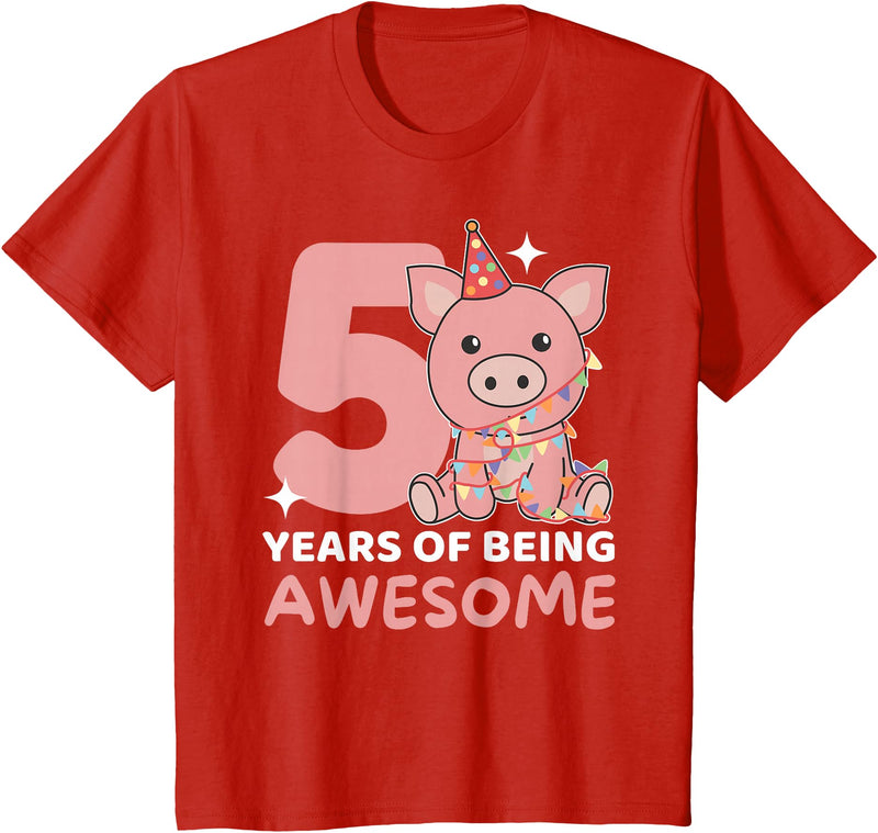 Pig Birthday Gift Cute Animals Pig For The 5th Birthday For Children Five Years Old T-Shirt - Red