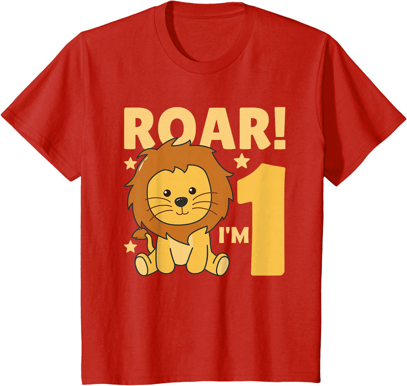 Cute Animals For Every Child's Birthday Kids 1st Birthday Lion 1 Year Old Cub Lion T-Shirt - Red