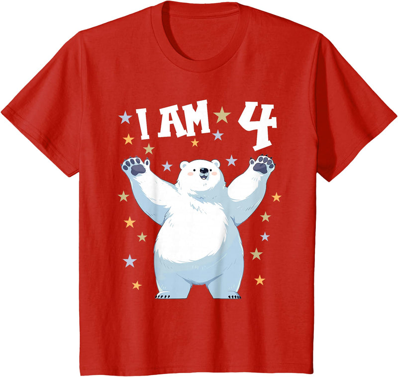 4 years old 4th birthday Polar Bear Kids 4 Years old 4 birthday Polar Bears Boy girl Polar Bear T-Shirt - Red