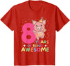 Pig Birthday Gift Cute Animals 8th Birthday Pig For Kids Eight Years Old T-Shirt - Red
