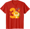Three Year Old Lion Third Birthday Kids 3rd Lion Birthday Party 3 Year Old Lions Birthday T-Shirt - Red