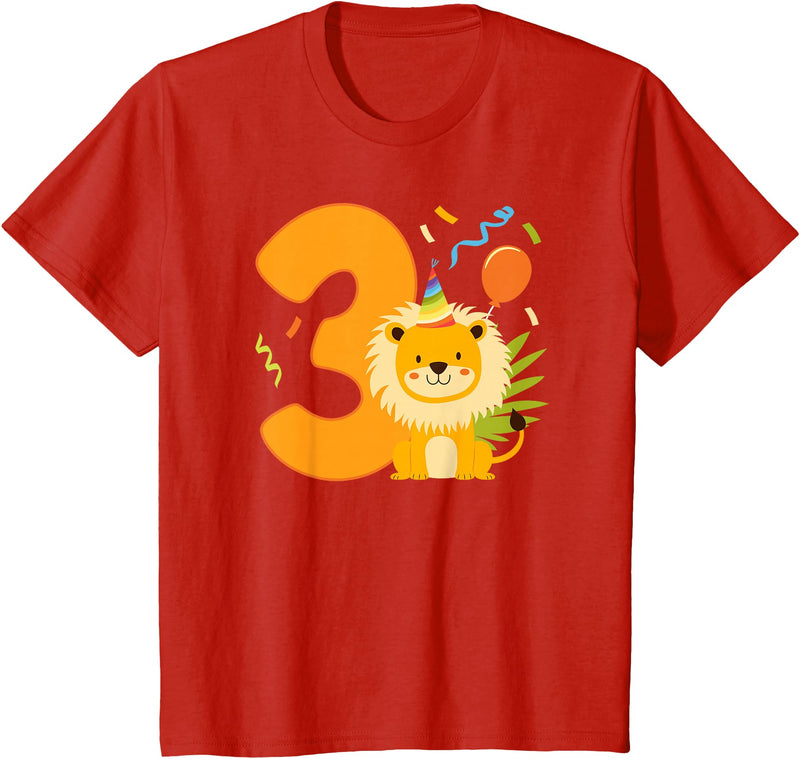 Three Year Old Lion Third Birthday Kids 3rd Lion Birthday Party 3 Year Old Lions Birthday T-Shirt - Red