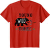UrbanWear Bear Buffalo plaid Young Wild & Three 3 years 3rd Birthday T-Shirt - Red