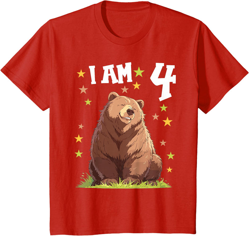 4 years old 4th birthday Bear Kids 4 Years old 4 birthday Bears Boy Girl Bear T-Shirt - Red