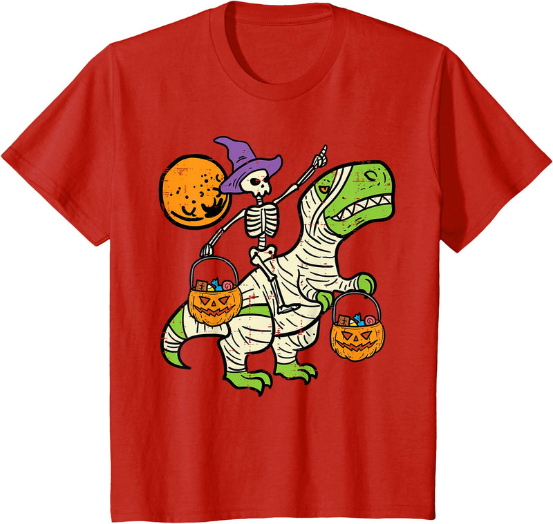 Toddler Boy Halloween Shirts For Boys Kids Kids Skeleton Dino Pumpkin Halloween Costume Toddler Boys Kids T-Shirt - Red