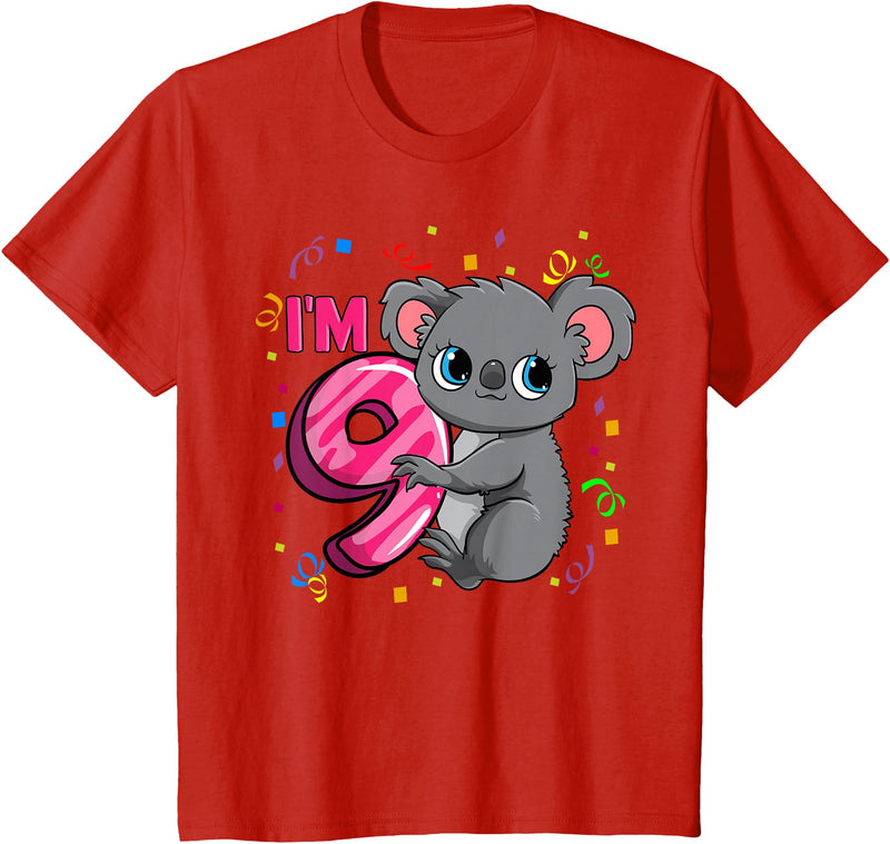 Birthday Gifts For Girls By Raleigh 9th Birthday Shirt For Girls Koala Bear 9 Years Old T-Shirt - Red