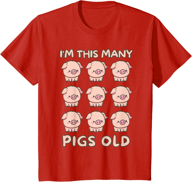 Pigs lover Birthday Gifts Toddler I'm This Many Pigs Old - 9th Birthday Pig 9 Years Old Bday T-Shirt - Red