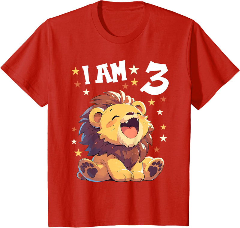 3 years old 3rd birthday Lion 3 Years old 3 birthday Lions Boy Girl Lion T-Shirt - Red