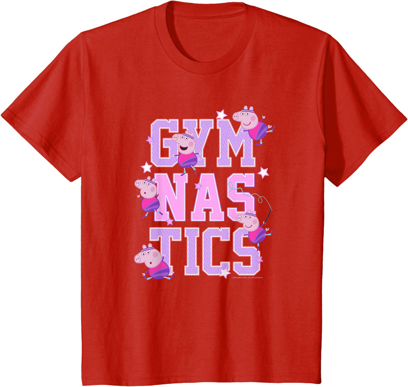 Kids Peppa Pig Gymnastics Stacked Text T-Shirt - Red