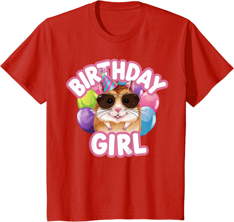 Girl Birthday Hamster Kids T-Shirt - Red