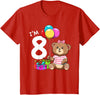 8th Birthday Teddy Bear - 8 Years Old Gift Tee Kids Eight Birthday Teddy Bear - 8 Year Old Girl T-Shirt - Red