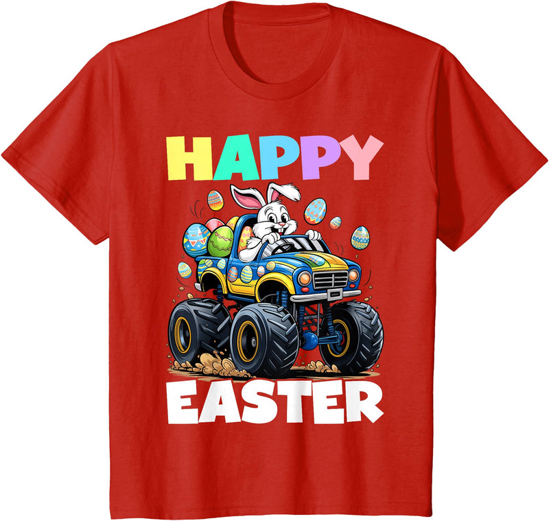 Happy Easter Day Bunny Monster Truck Eggs Cool Rabbit T-Shirt in Red