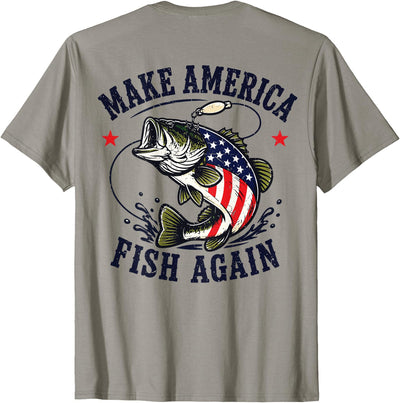 Men Make America Fish Again 4th July Fish Patriotic USA Flag T-Shirt