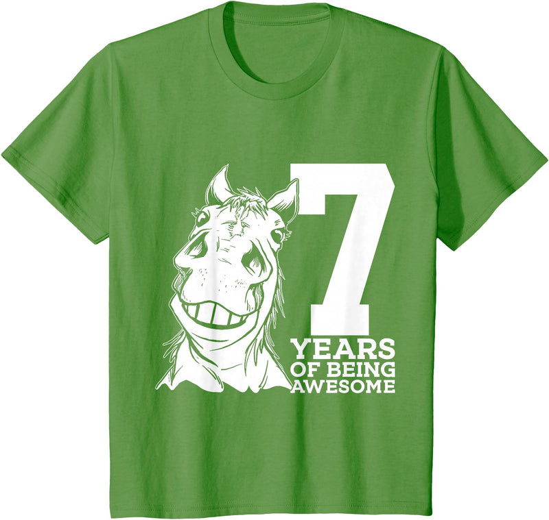 COOL HORSE DESIGNS AND OUTFITS Horse 7 YEARS OF BEING AWESOME RIDING 7TH BIRTHDAY T-Shirt - Grass Green