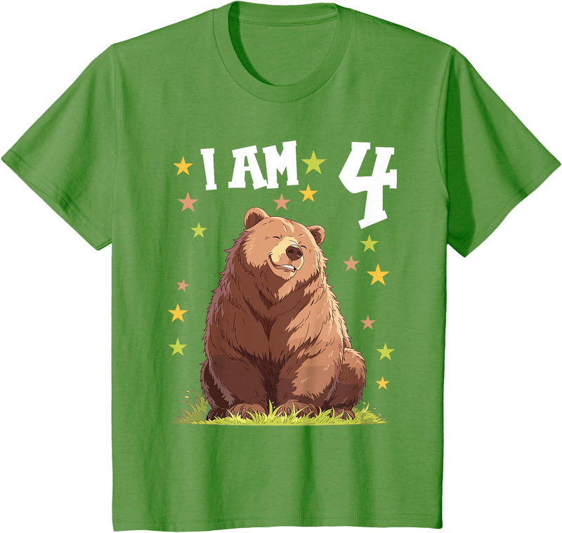 4 years old 4th birthday Bear Kids 4 Years old 4 birthday Bears Boy Girl Bear T-Shirt - Grass Green