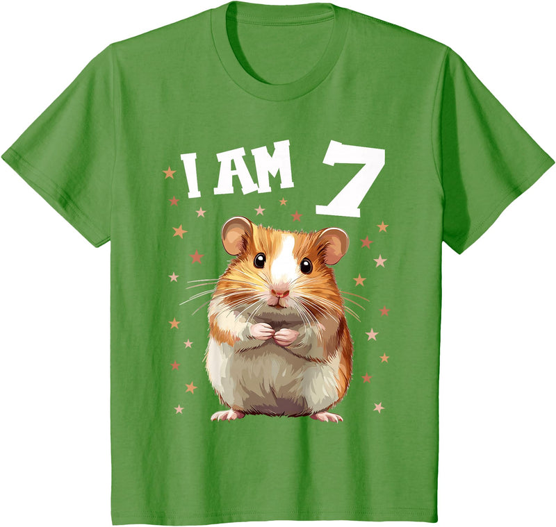7 Years old 7 birthday Hamsters Boy Girl Hamster T-Shirt - Grass Green