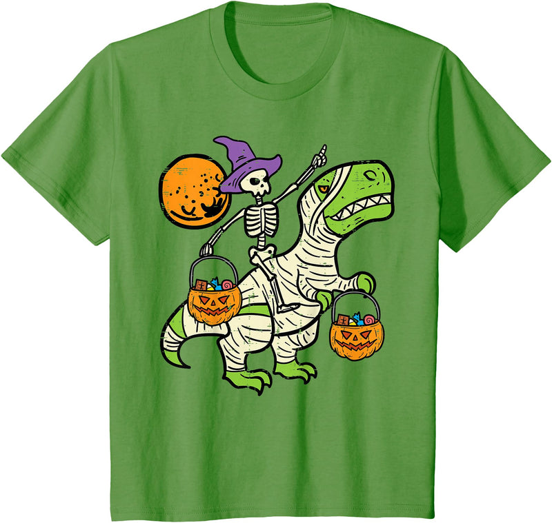 Toddler Boy Halloween Shirts For Boys Kids Kids Skeleton Dino Pumpkin Halloween Costume Toddler Boys Kids T-Shirt - Grass