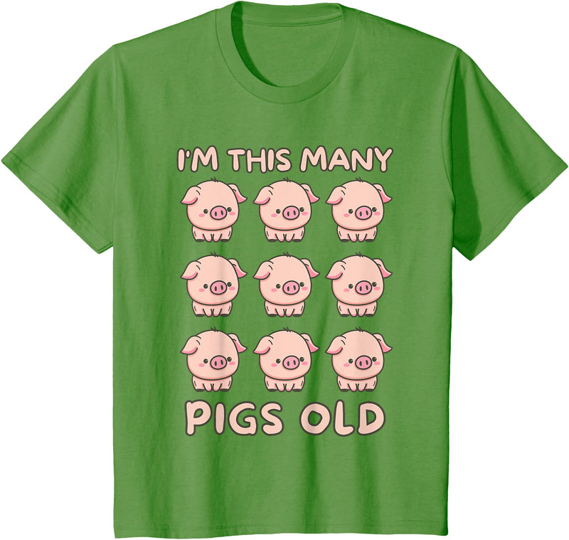 Pigs lover Birthday Gifts Toddler I'm This Many Pigs Old - 9th Birthday Pig 9 Years Old Bday T-Shirt - Grass Green