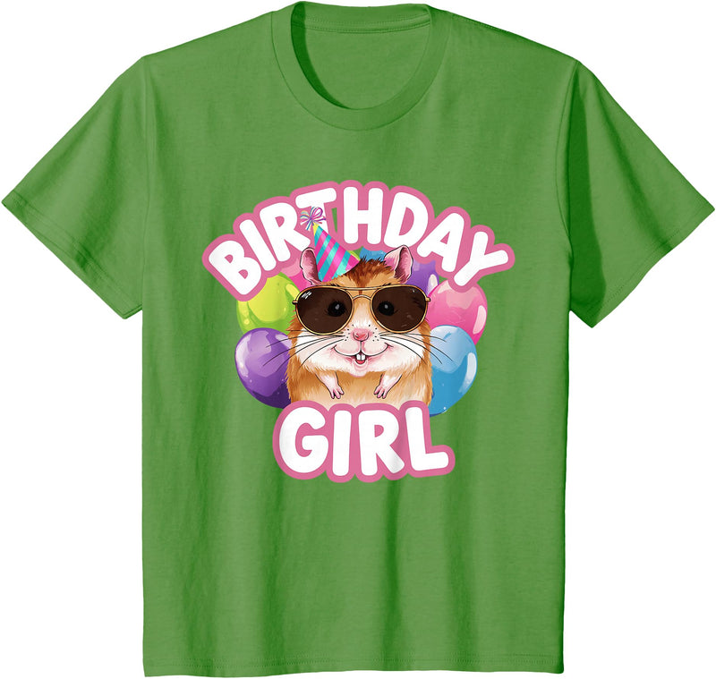 Girl Birthday Hamster Kids T-Shirt - Grass Green