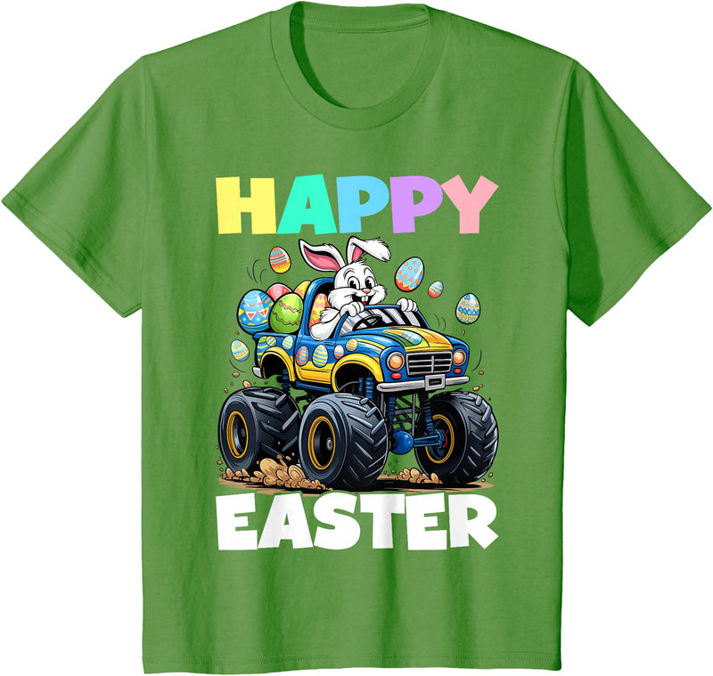 Happy Easter Day Bunny Monster Truck Eggs Cool Rabbit T-Shirt in Grass Green