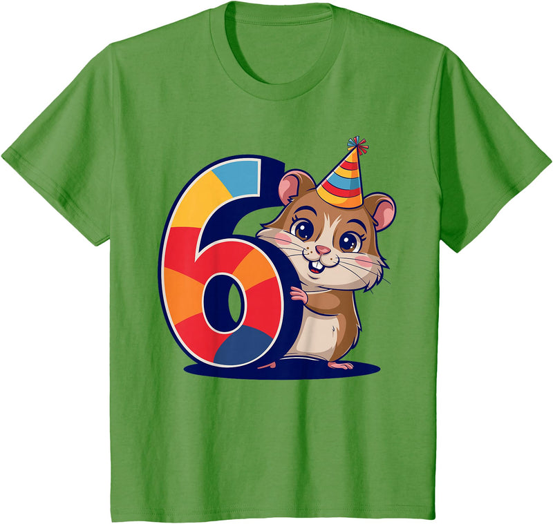6th Birthday Hamster Kids T-Shirt - Grass Green