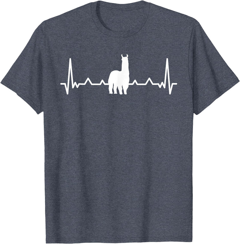 LLama Gifts & Accessories Llama Heartbeat Alpaca Llama Lover T-Shirt - Heather Blue