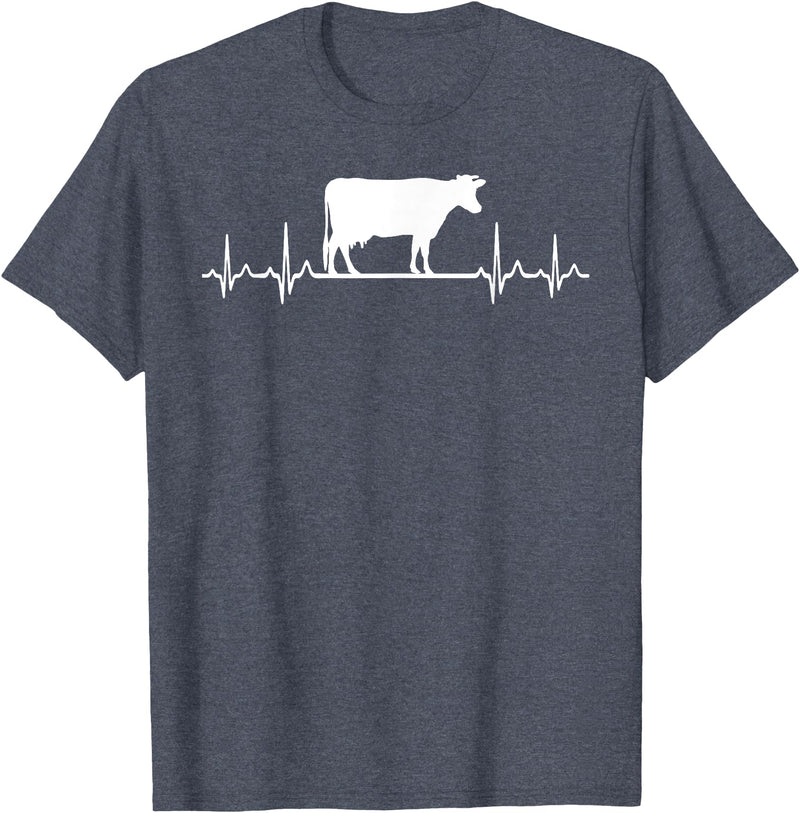 Farm and Holstein Cow for Men and Cattle Clothing Heartbeat Pulse ECG - Holstein Rancher For Cattle Farmer T-Shirt - Heather