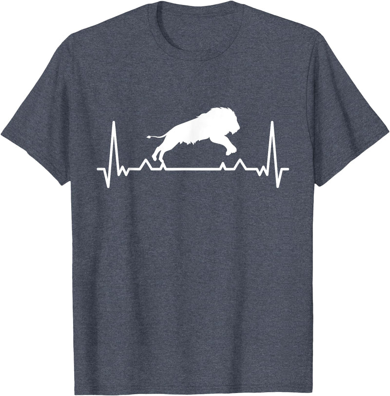 Africa Animal Safari Lion Gift Africa Lion Safari Animal Heartbeat Gift Lion T-Shirt - Heather Blue