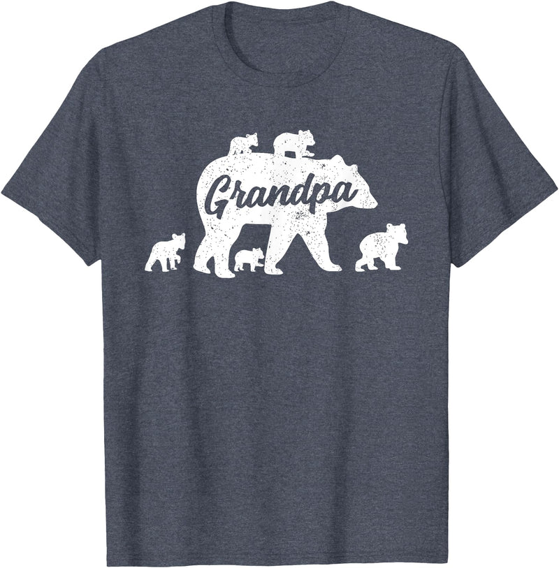 Matching Bear Family Apparel Vintage Grandpa Bear with 5 Cub Father's Day T-Shirt - Heather Blue
