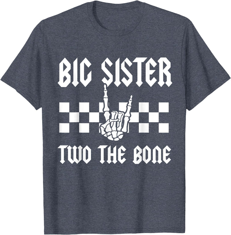 Halloween 2 Years Old Bday Rock Family Matching Big Sister Two The Bone Skeleton Hand 2nd Birthday Boy Girl T-Shirt -