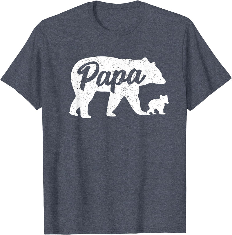Matching Bear Family Apparel Vintage Papa Father Bear with 1 Cub father's Day T-Shirt - Heather Blue