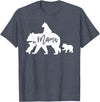 Artsy Mommy Bear Silhouette Nature Family Gifts Mama Bear 3 Baby Bear Cubs Following Riding on Back T-Shirt T-Shirt - Heather Blue