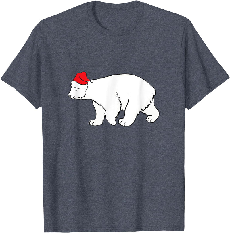 Polar Bear Xmas Pajama Polar Bear With Santa Hat Xmas Winter Christmas Pajama T-Shirt - Heather Blue