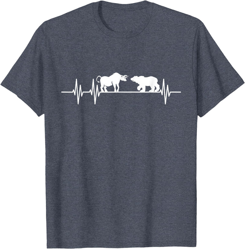 Day Trading Gifts Stocks Stock Trader Bull Bear Heartbeat Trading T-Shirt - Heather Blue