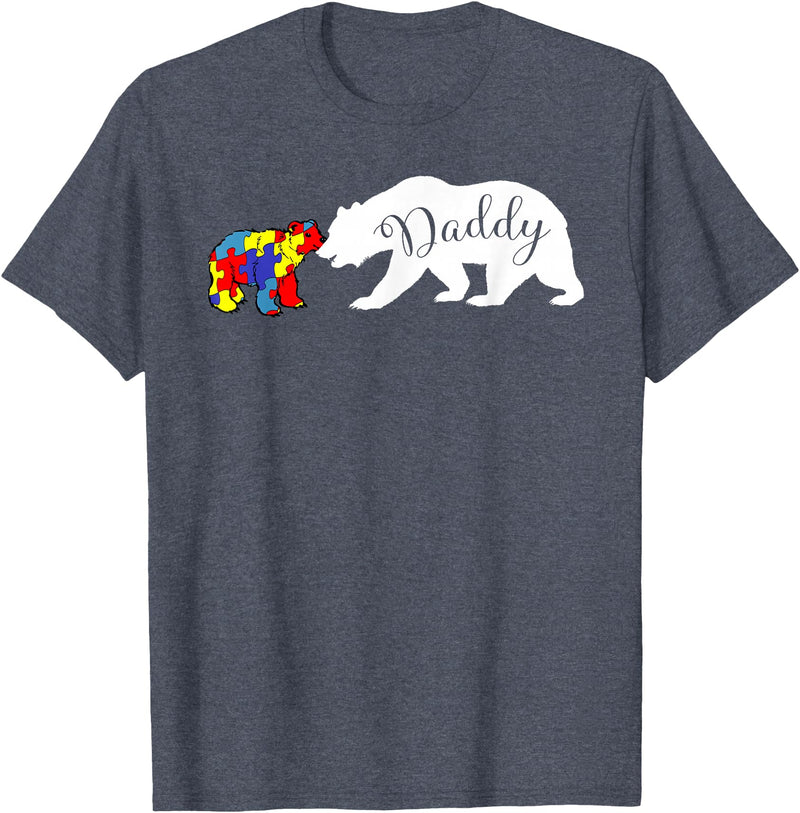 Matching Family Autism Awareness Shirts Daddy Bear Autism Awareness month Dad Grandpa Men Gift T-Shirt - Heather Blue