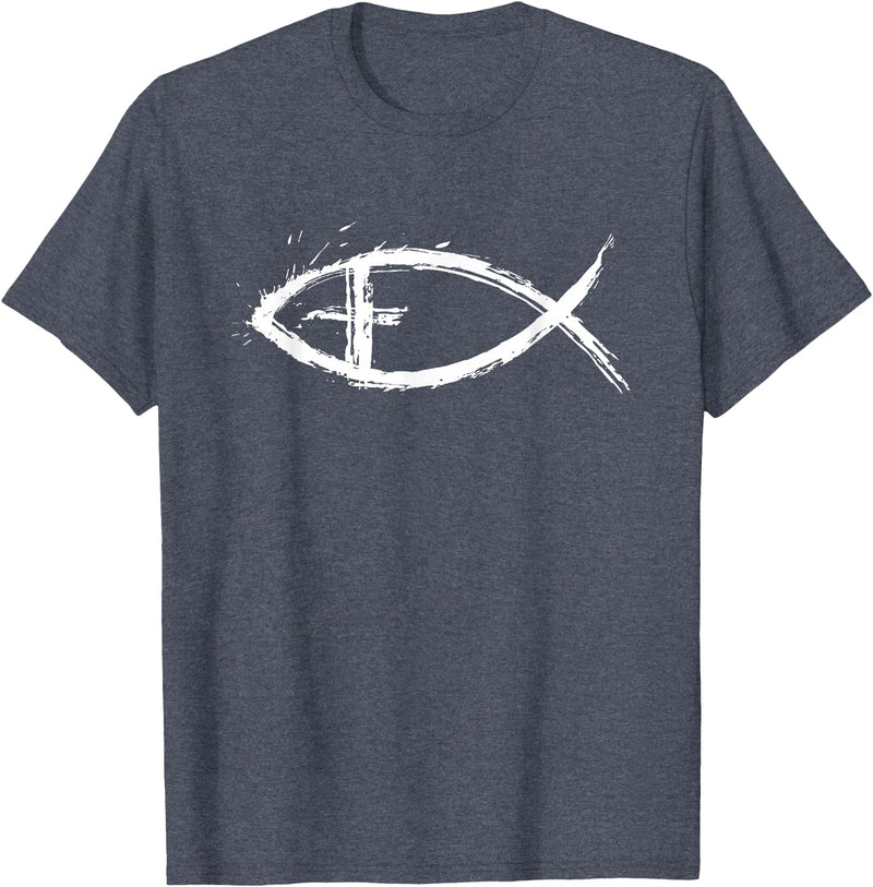 Christian Faith Shirts Jesus Fish Christian T-Shirt T-Shirt - Heather Blue