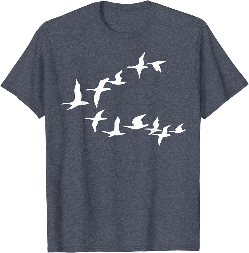 Marron Bear Birds In Flight, V Pattern Flock Of Geese T-Shirt - Heather Blue