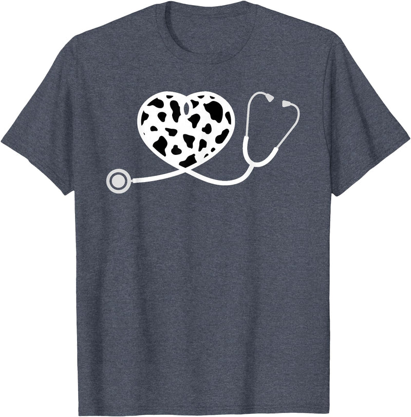 Cute Cow Print Design Stethoscope Gifts Him Her Cow Print Pattern Nurse Doctor Cardiology Stethoscope Heart T-Shirt -