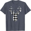 Buffalo Plaid Deer Clothing Co. by AAM Black & White Classic Christmas Buffalo Plaid Deer Head T-Shirt - Heather Blue