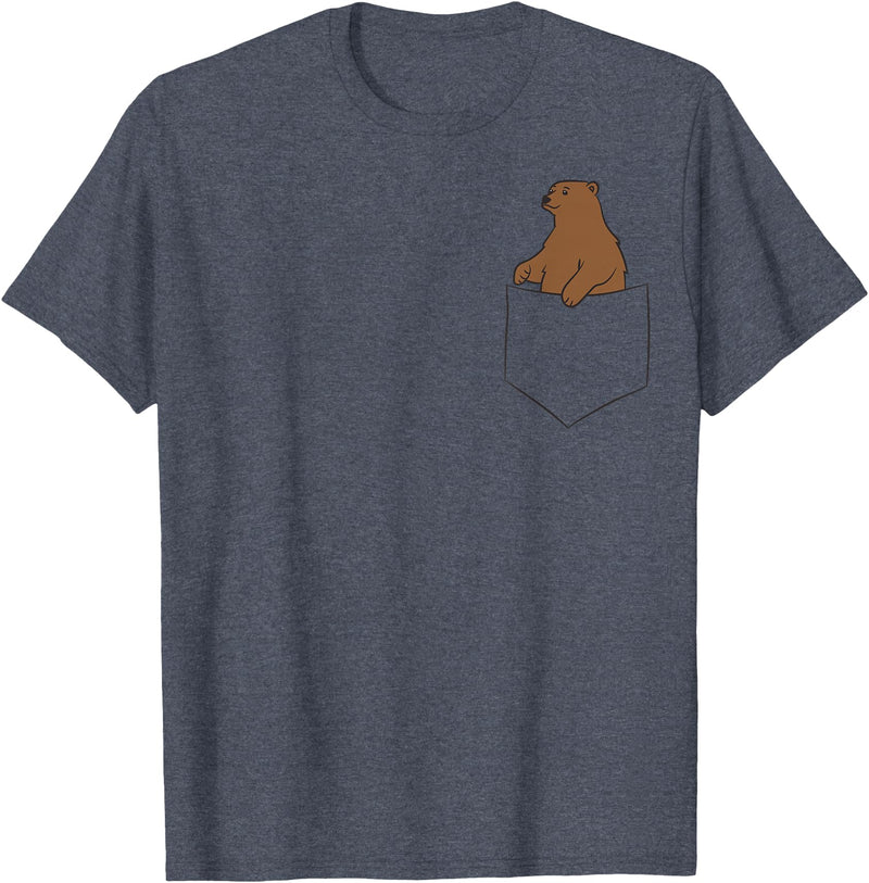 Cute Bear Lover Gifts Cute Bear in The Pocket Grizzly Bear T-Shirt - Heather Blue