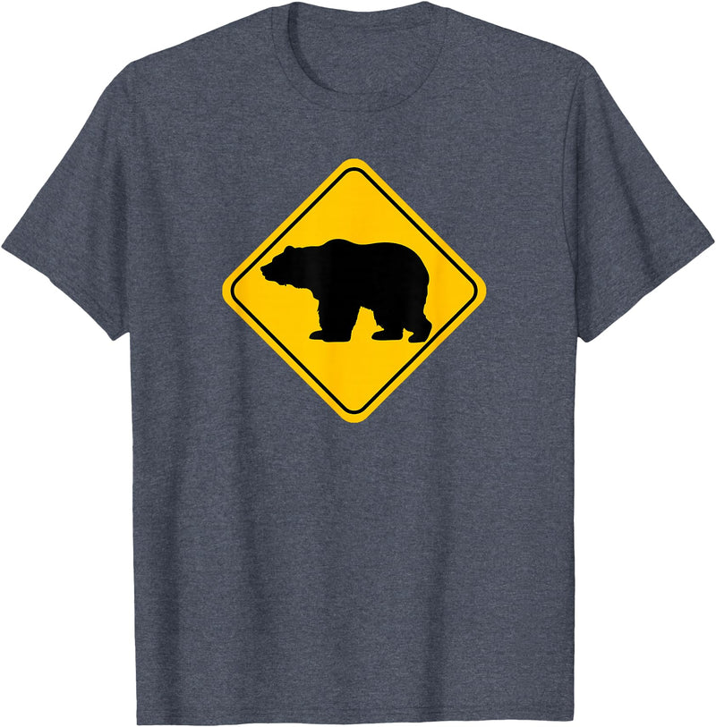 The Zoology Company - Animal Art Graphic Design Bear Crossing Road Sign Grizzly Classic Minimalist Graphic T-Shirt - Heather Blue