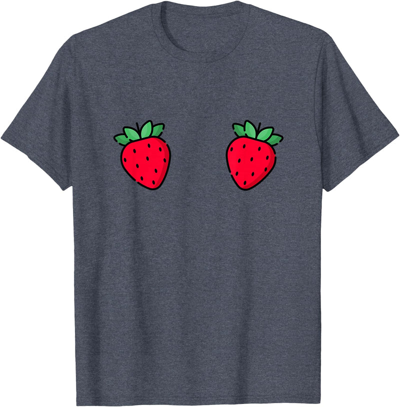 Fruit Boobs Co Strawberry Fruit Boobs Funny Summer Food T-Shirt - Heather Blue