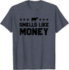 Calf to Cow Farming Apparel Smells Like Money Retro 90s Dairy Farm Gift Shirt T-Shirt - Heather Blue