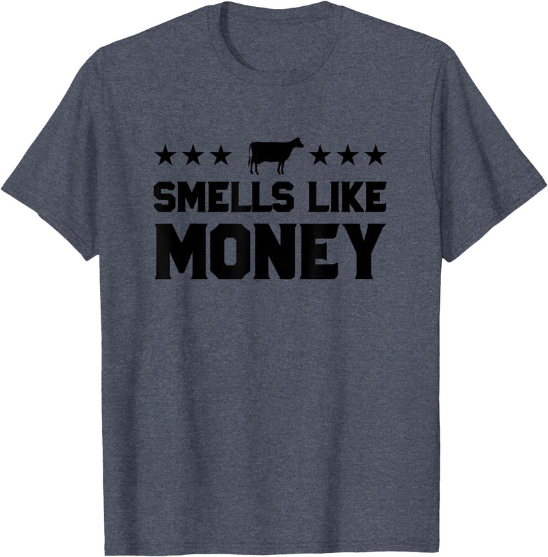 Calf to Cow Farming Apparel Smells Like Money Retro 90s Dairy Farm Gift Shirt T-Shirt - Heather Blue